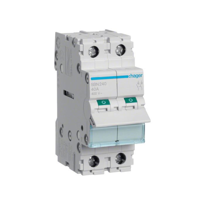 Prekidač snage 2-polni, In=40A, 2 modula, montaža na DIN šinu