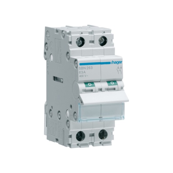 Prekidač snage 2-polni, In=63A, 2 modula, montaža na DIN šinu