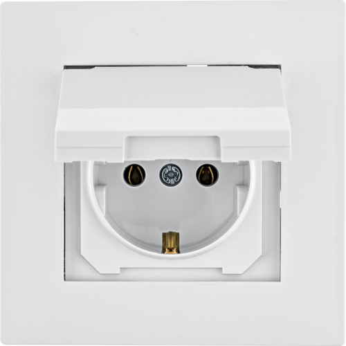 Šuko utičnica sa poklopcem i okvirom - bela